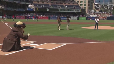 FOX 5’s Chrissy Russo throws first pitch at Padres game