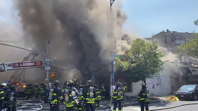 NYC Fire Department battles 5-alarm inferno inside Brooklyn businesses; rescue 3 kids in earlier separate fire