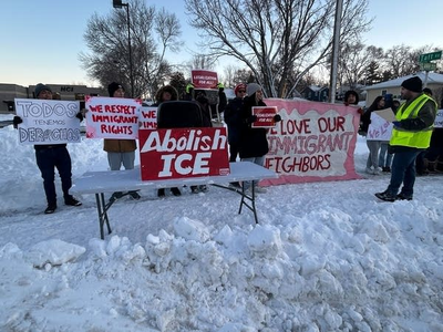 Protesters denounce ICE arrests at St. Louis Park manufacturing facility