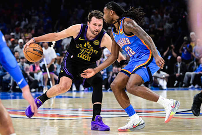 Lakers' Luka Doncic hurts left hamstring in a blowout loss to Thunder with MRI set for Friday