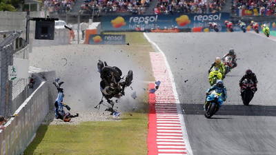 MotoGP racer hurtles through the air in terrifying crash, suffers serious injuries