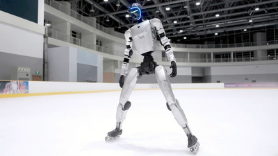 Unitree G1 humanoid robot ice skates and Rollerblades