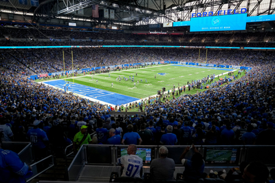 Detroit Lions give first look at division championship banner hanging at Ford Field
