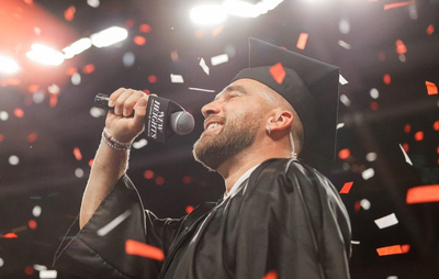 Travis Kelce officially graduates from college while chugging beer